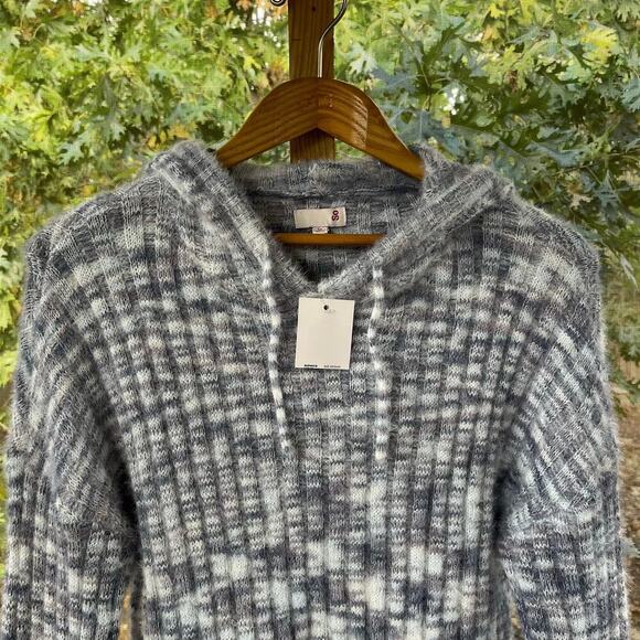So Women's Blue Grey Spacedye Hooded Cropped Sweater Size M. NEW - Picture 5 of 9